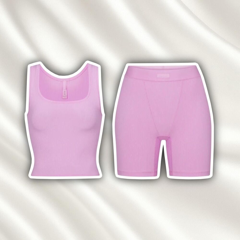 SKIMS Soft lounge ribbed tank and shorts set petal pink